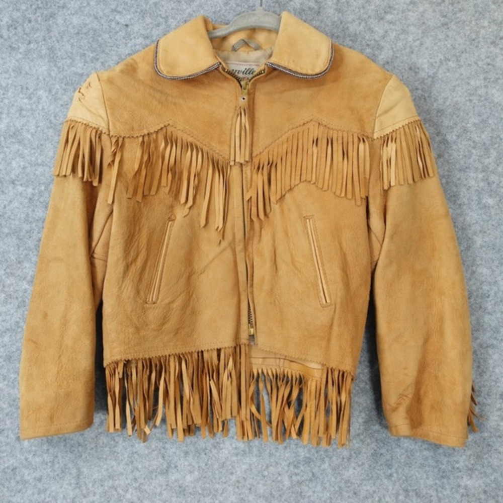 VTG 50s SEARS Cowboy Leather Jacket Kids 6 7 Western Fringe BOYVILLE Roebuck